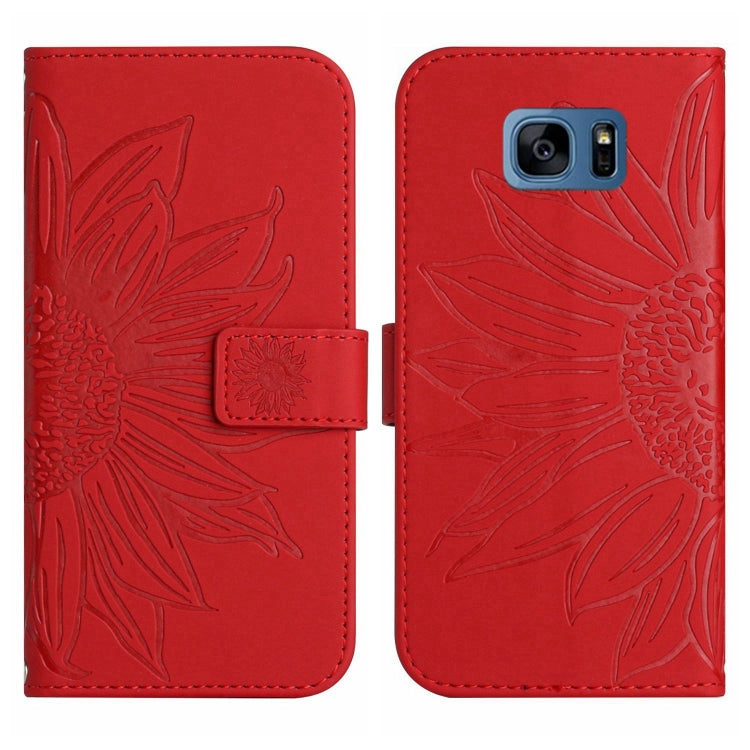 For Samsung Galaxy S7 Edge Skin Feel Sun Flower Pattern Flip Leather Phone Case with Lanyard
