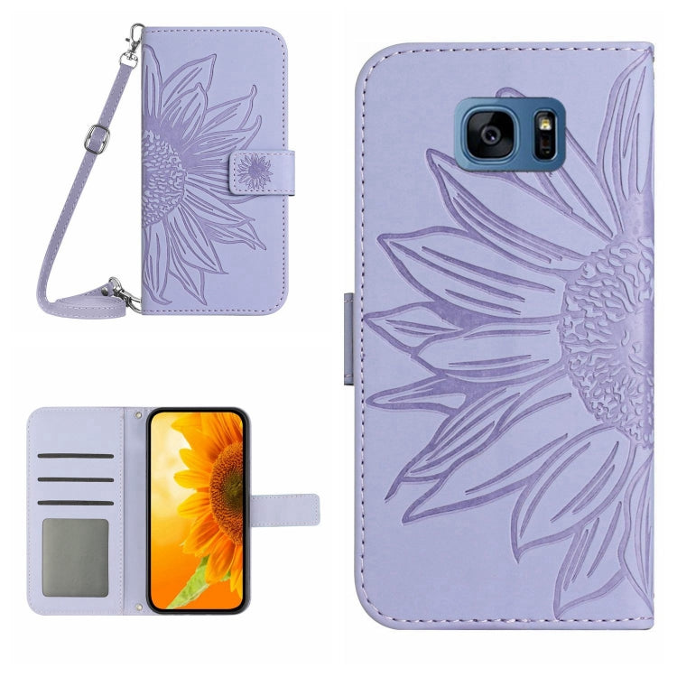 For Samsung Galaxy S7 Edge Skin Feel Sun Flower Pattern Flip Leather Phone Case with Lanyard