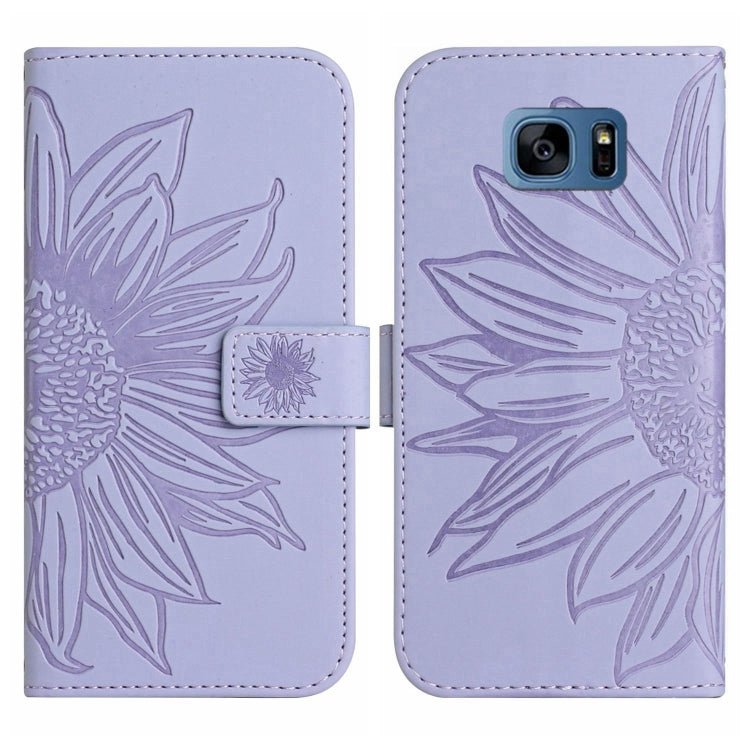 For Samsung Galaxy S7 Edge Skin Feel Sun Flower Pattern Flip Leather Phone Case with Lanyard
