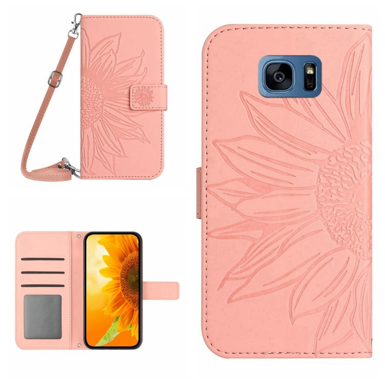 For Samsung Galaxy S7 Edge Skin Feel Sun Flower Pattern Flip Leather Phone Case with Lanyard