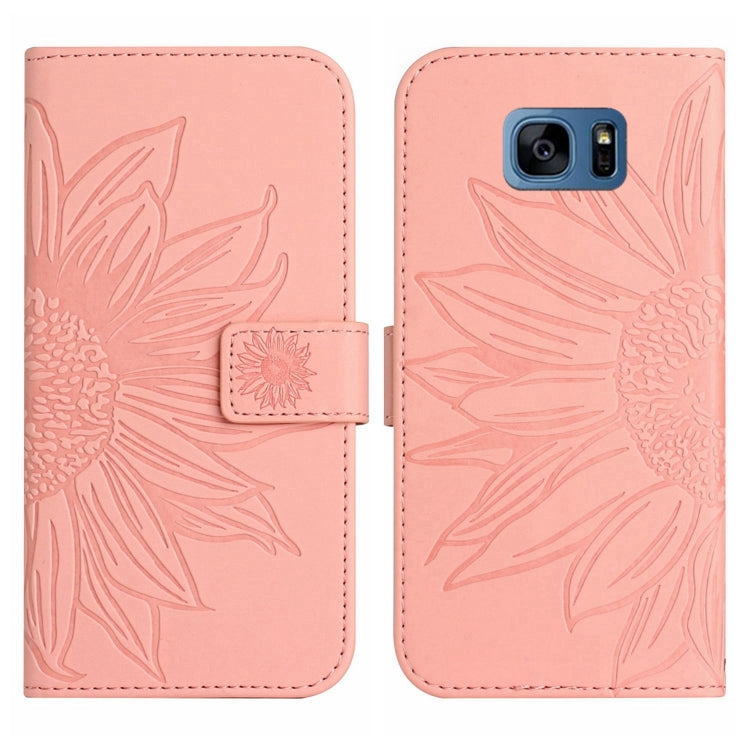 For Samsung Galaxy S7 Edge Skin Feel Sun Flower Pattern Flip Leather Phone Case with Lanyard