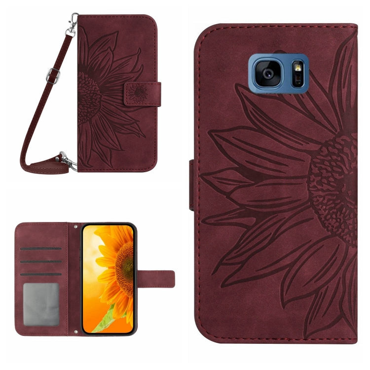 For Samsung Galaxy S7 Edge Skin Feel Sun Flower Pattern Flip Leather Phone Case with Lanyard