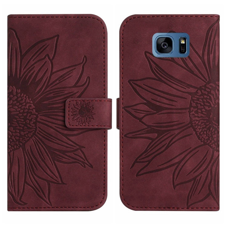 For Samsung Galaxy S7 Edge Skin Feel Sun Flower Pattern Flip Leather Phone Case with Lanyard