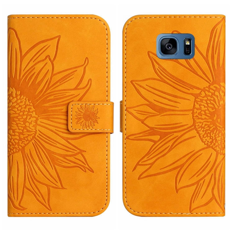 For Samsung Galaxy S7 Edge Skin Feel Sun Flower Pattern Flip Leather Phone Case with Lanyard