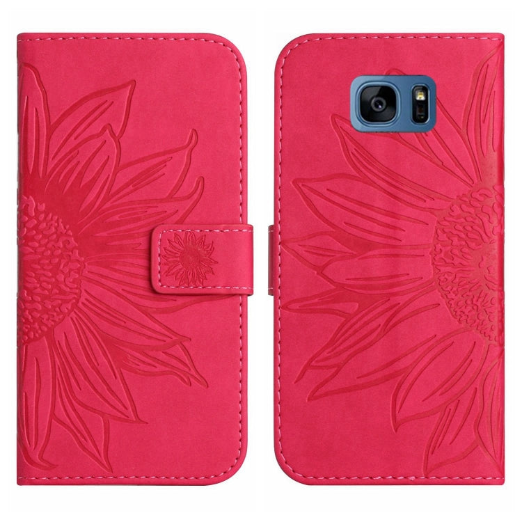 For Samsung Galaxy S7 Edge Skin Feel Sun Flower Pattern Flip Leather Phone Case with Lanyard