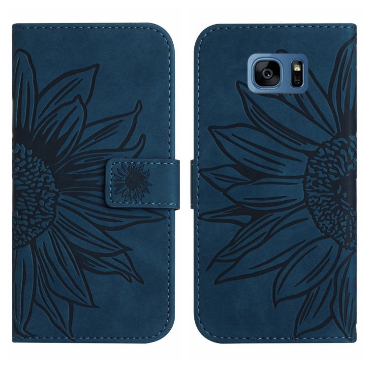 For Samsung Galaxy S7 Edge Skin Feel Sun Flower Pattern Flip Leather Phone Case with Lanyard