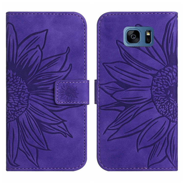 For Samsung Galaxy S7 Edge Skin Feel Sun Flower Pattern Flip Leather Phone Case with Lanyard