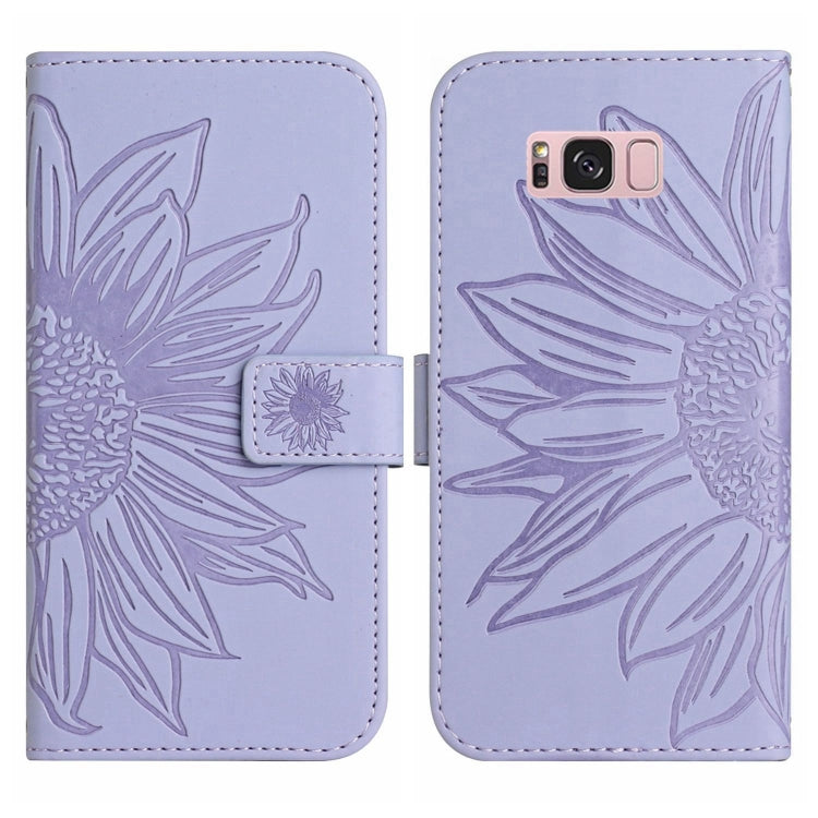 For Samsung Galaxy S8+ Skin Feel Sun Flower Pattern Flip Leather Phone Case with Lanyard