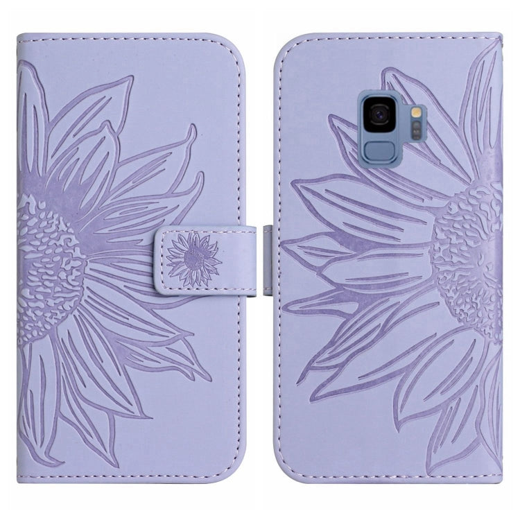 For Samsung Galaxy S9 Skin Feel Sun Flower Pattern Flip Leather Phone Case with Lanyard