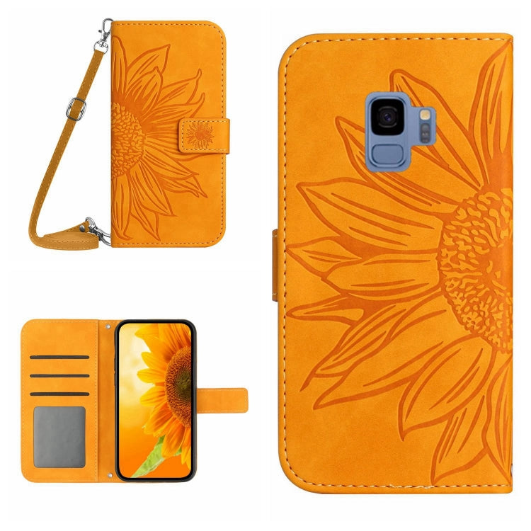 For Samsung Galaxy S9 Skin Feel Sun Flower Pattern Flip Leather Phone Case with Lanyard