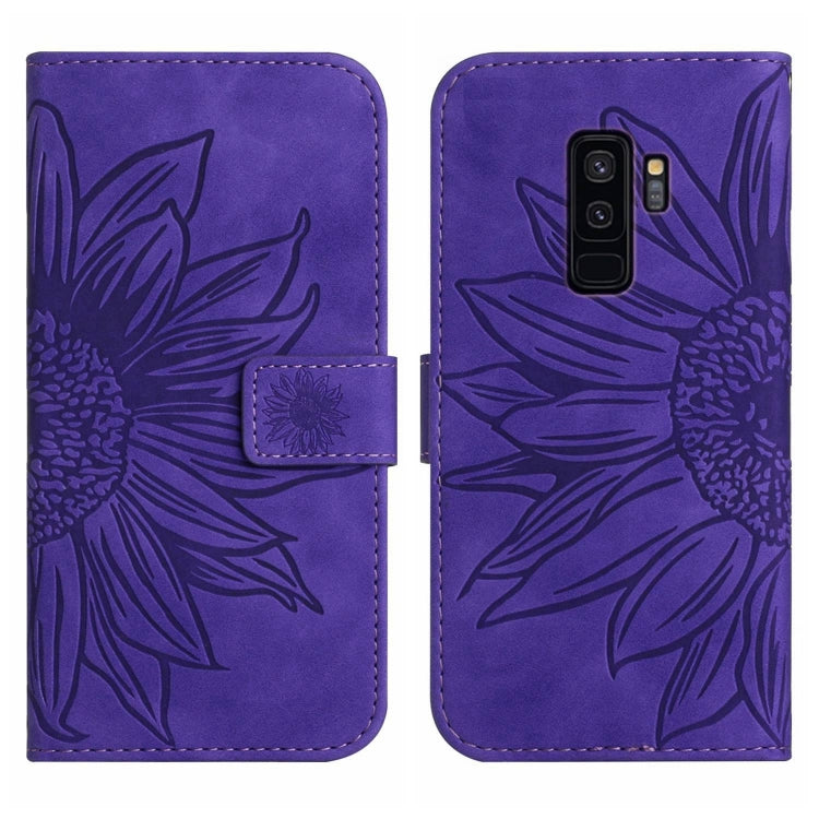 For Samsung Galaxy S9+ Skin Feel Sun Flower Pattern Flip Leather Phone Case with Lanyard