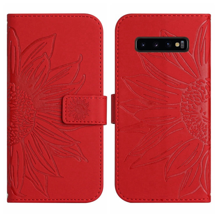 For Samsung Galaxy S10 Skin Feel Sun Flower Pattern Flip Leather Phone Case with Lanyard
