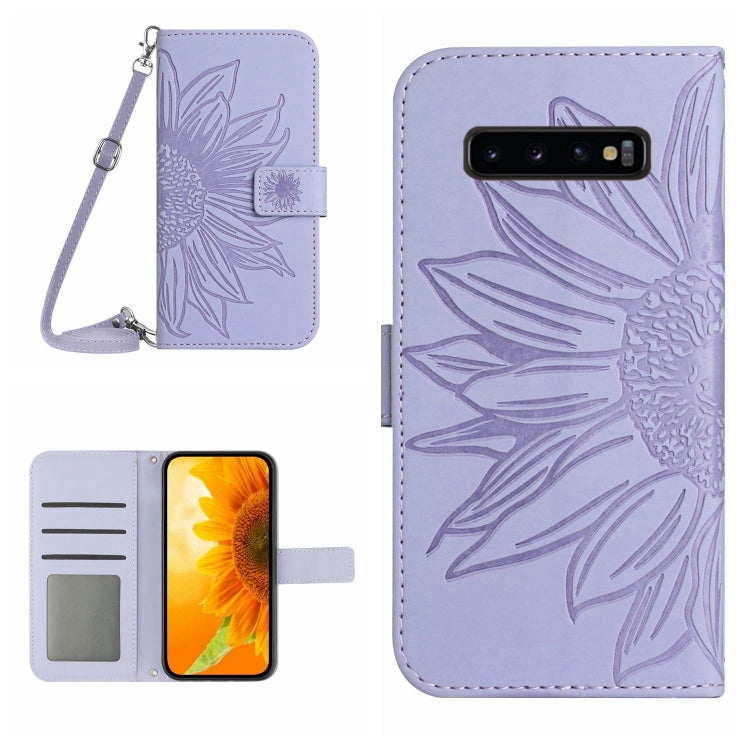 For Samsung Galaxy S10 Skin Feel Sun Flower Pattern Flip Leather Phone Case with Lanyard
