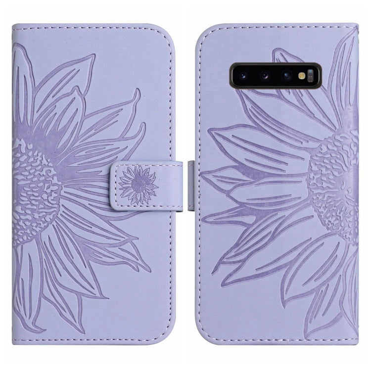 For Samsung Galaxy S10 Skin Feel Sun Flower Pattern Flip Leather Phone Case with Lanyard