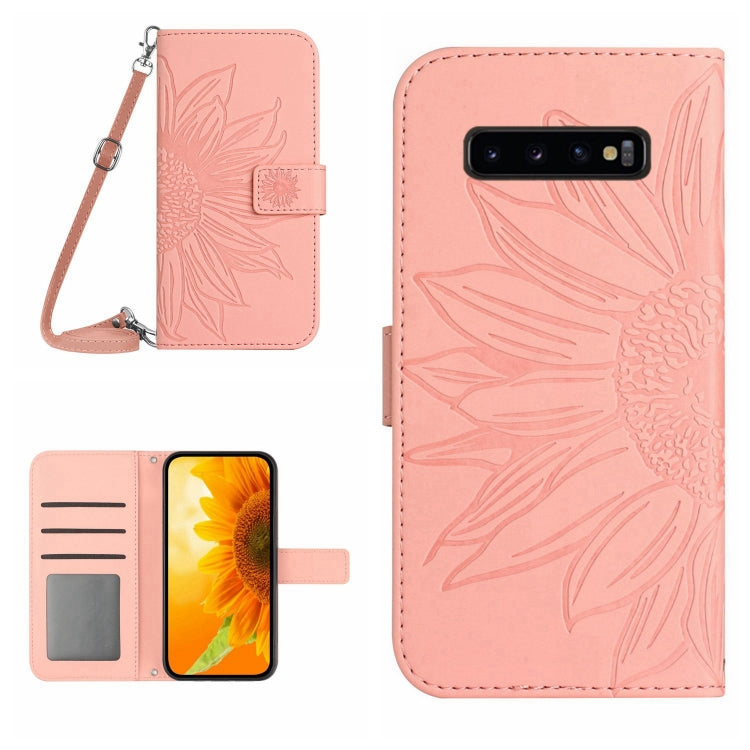 For Samsung Galaxy S10 Skin Feel Sun Flower Pattern Flip Leather Phone Case with Lanyard