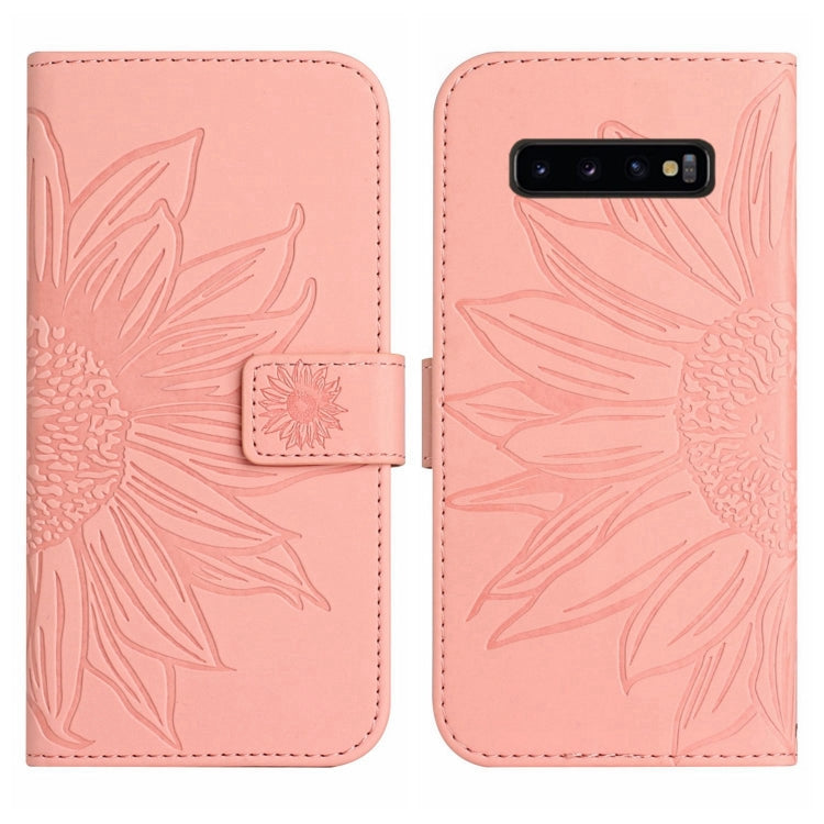 For Samsung Galaxy S10 Skin Feel Sun Flower Pattern Flip Leather Phone Case with Lanyard