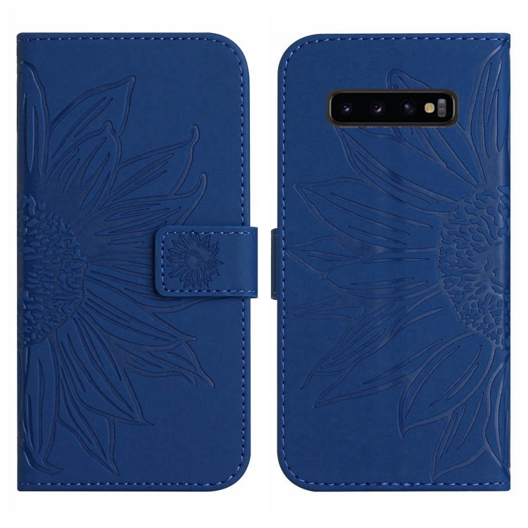 For Samsung Galaxy S10 Skin Feel Sun Flower Pattern Flip Leather Phone Case with Lanyard