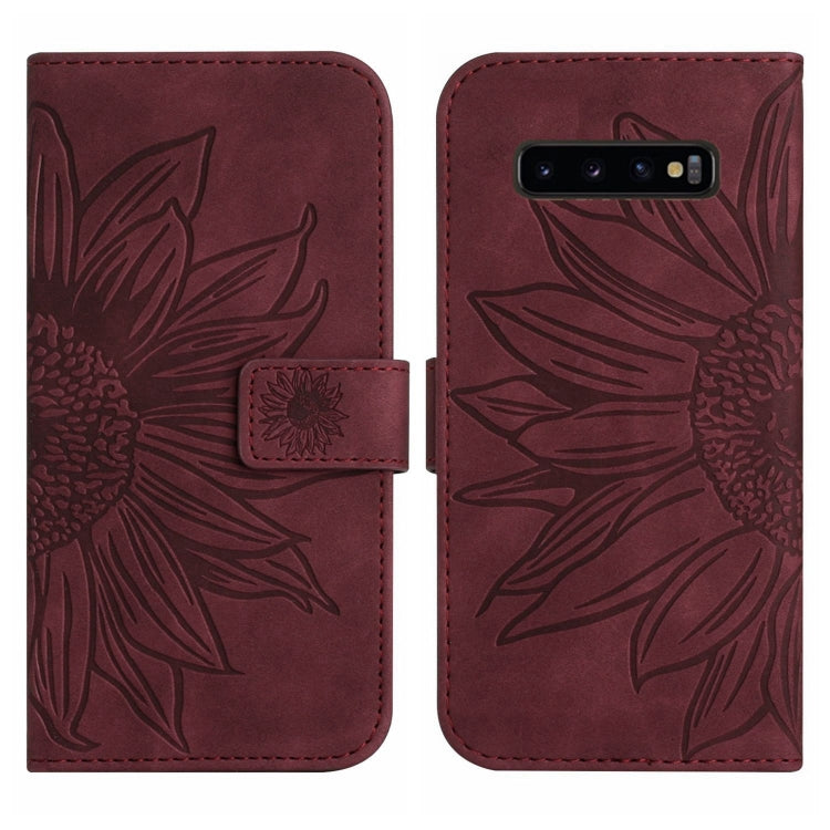For Samsung Galaxy S10 Skin Feel Sun Flower Pattern Flip Leather Phone Case with Lanyard