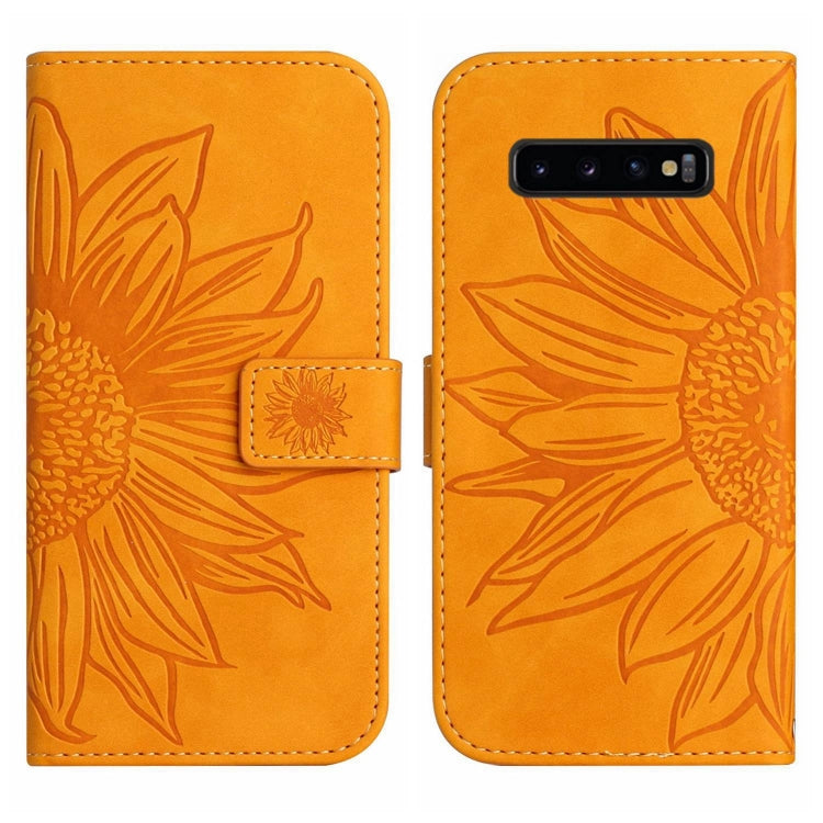 For Samsung Galaxy S10 Skin Feel Sun Flower Pattern Flip Leather Phone Case with Lanyard