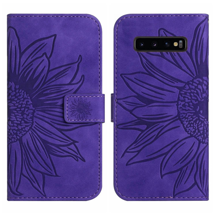 For Samsung Galaxy S10 Skin Feel Sun Flower Pattern Flip Leather Phone Case with Lanyard