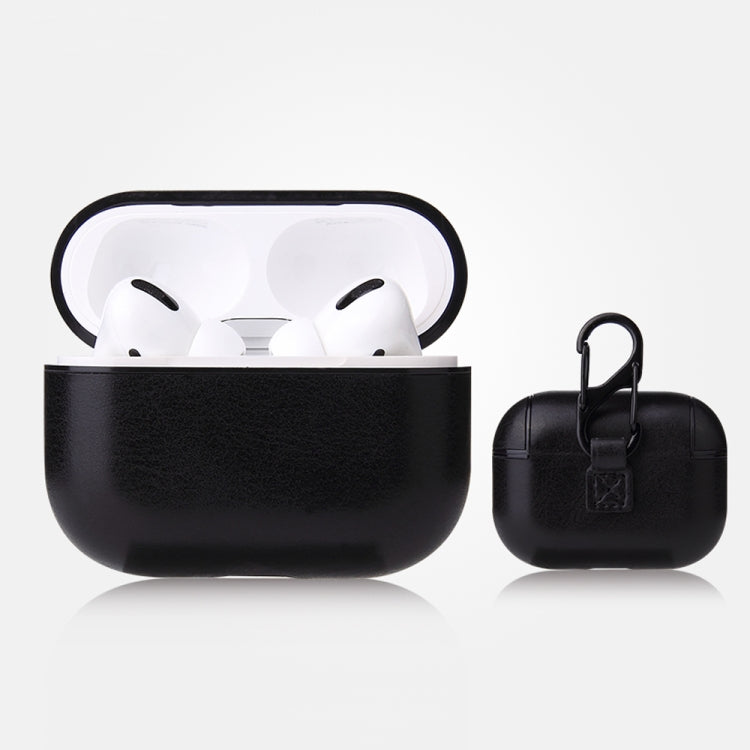For AirPods Pro Anti-fall Crazy Horse Texture PU Leather Protective Case with Carabiner
