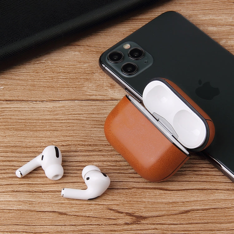 For AirPods Pro Anti-fall Crazy Horse Texture PU Leather Protective Case with Carabiner