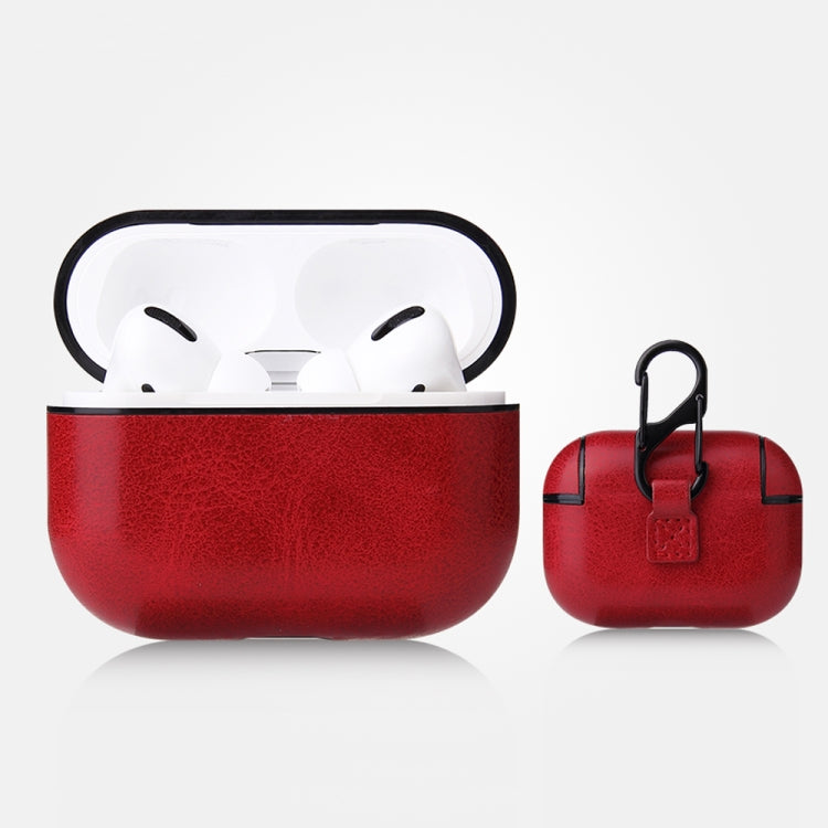 For AirPods Pro Anti-fall Crazy Horse Texture PU Leather Protective Case with Carabiner