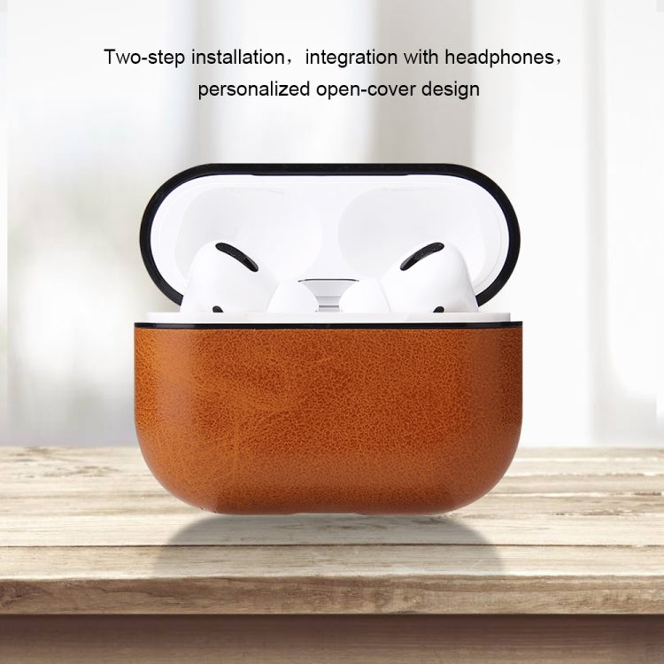 For AirPods Pro Anti-fall Crazy Horse Texture PU Leather Protective Case with Carabiner