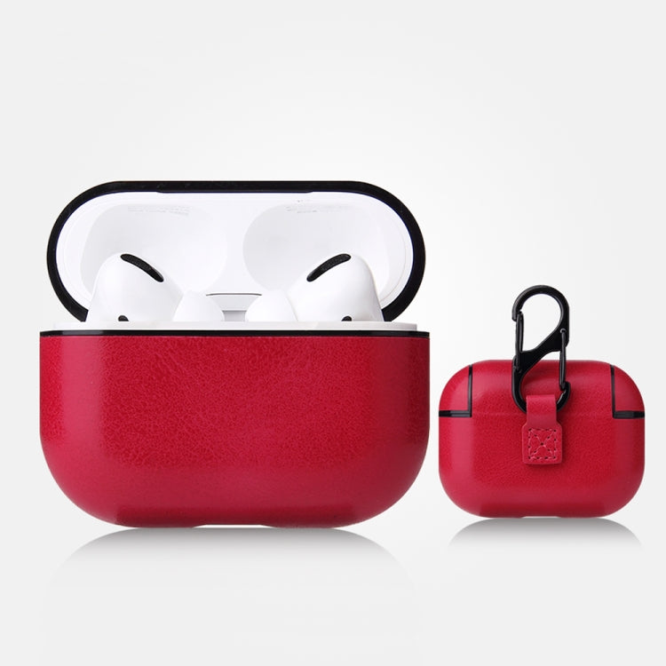For AirPods Pro Anti-fall Crazy Horse Texture PU Leather Protective Case with Carabiner