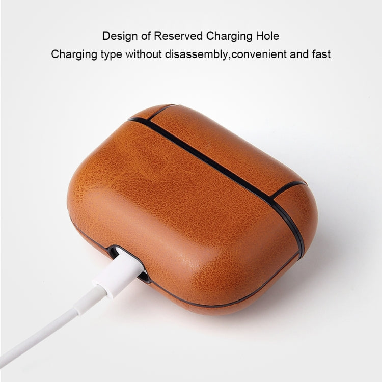 For AirPods Pro Anti-fall Crazy Horse Texture PU Leather Protective Case with Carabiner