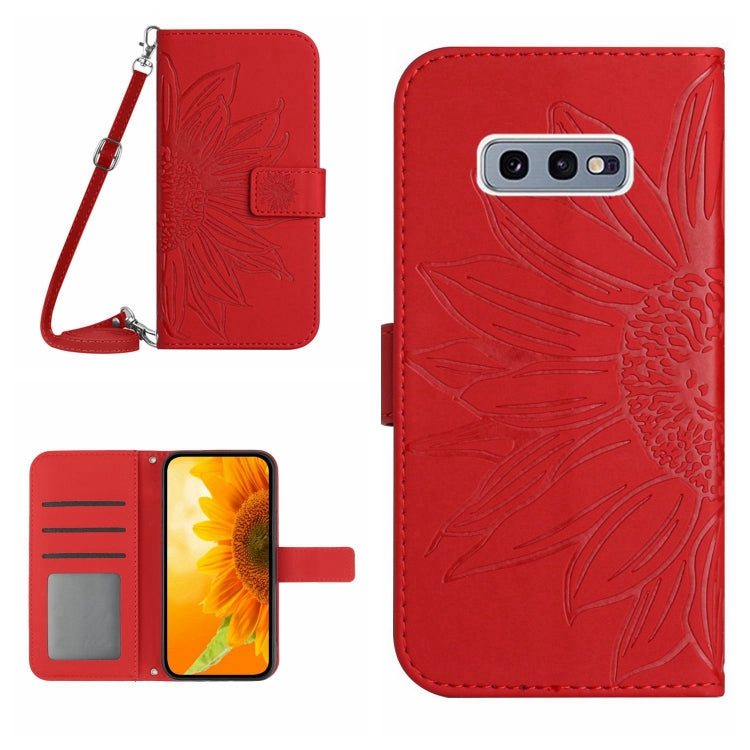 For Samsung Galaxy S10E Skin Feel Sun Flower Pattern Flip Leather Phone Case with Lanyard