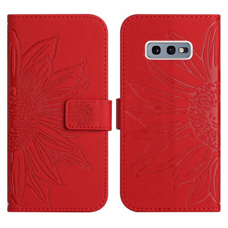 For Samsung Galaxy S10E Skin Feel Sun Flower Pattern Flip Leather Phone Case with Lanyard
