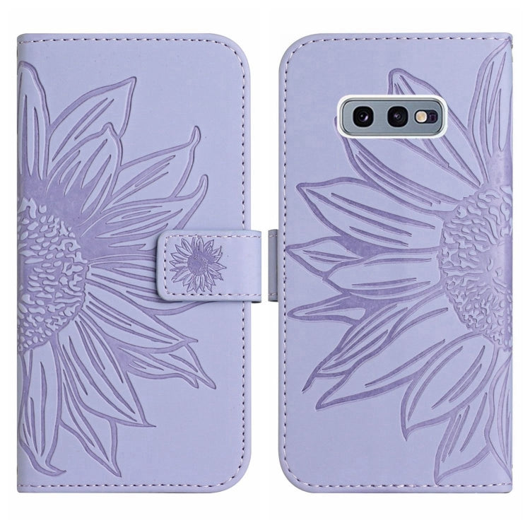 For Samsung Galaxy S10E Skin Feel Sun Flower Pattern Flip Leather Phone Case with Lanyard