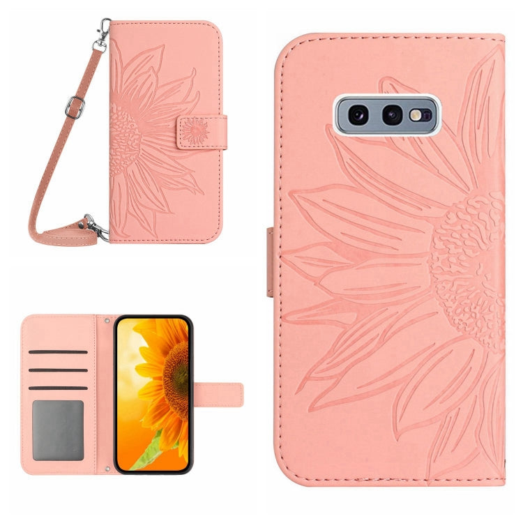 For Samsung Galaxy S10E Skin Feel Sun Flower Pattern Flip Leather Phone Case with Lanyard