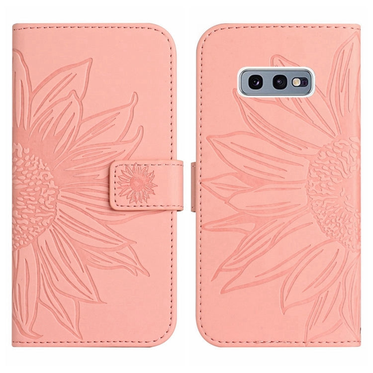 For Samsung Galaxy S10E Skin Feel Sun Flower Pattern Flip Leather Phone Case with Lanyard