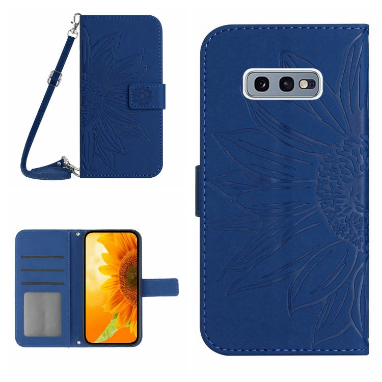 For Samsung Galaxy S10E Skin Feel Sun Flower Pattern Flip Leather Phone Case with Lanyard