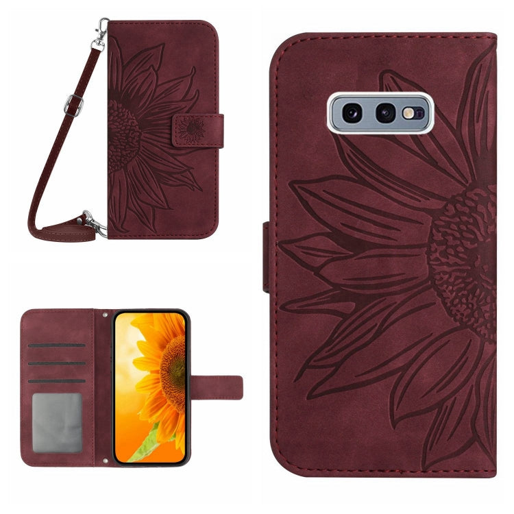 For Samsung Galaxy S10E Skin Feel Sun Flower Pattern Flip Leather Phone Case with Lanyard