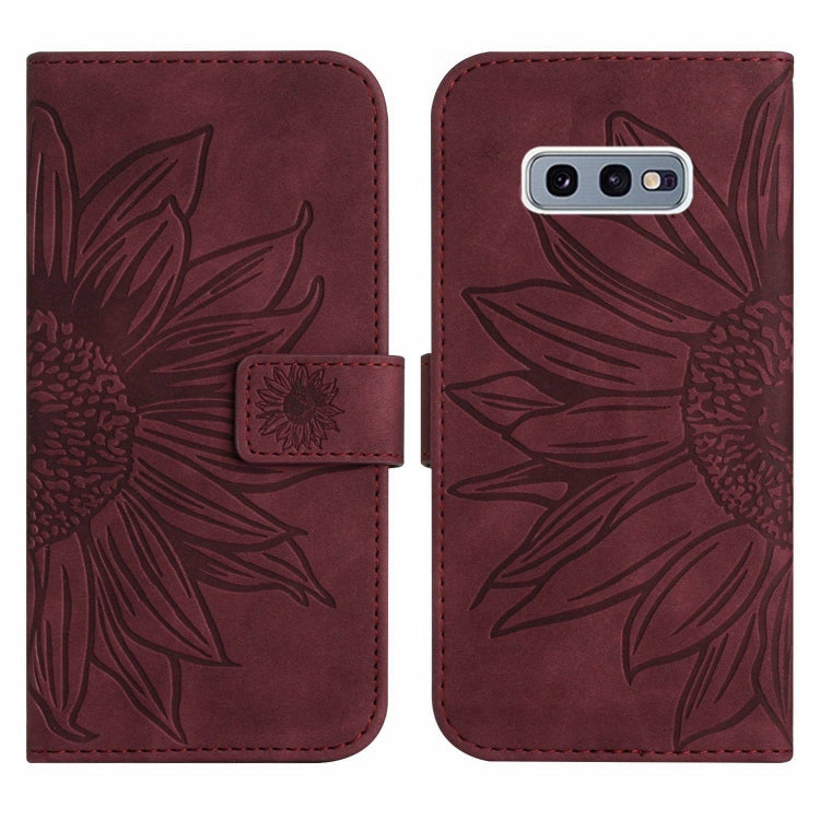 For Samsung Galaxy S10E Skin Feel Sun Flower Pattern Flip Leather Phone Case with Lanyard