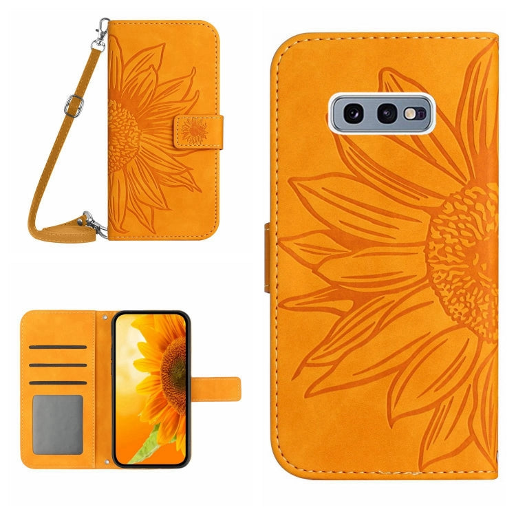 For Samsung Galaxy S10E Skin Feel Sun Flower Pattern Flip Leather Phone Case with Lanyard