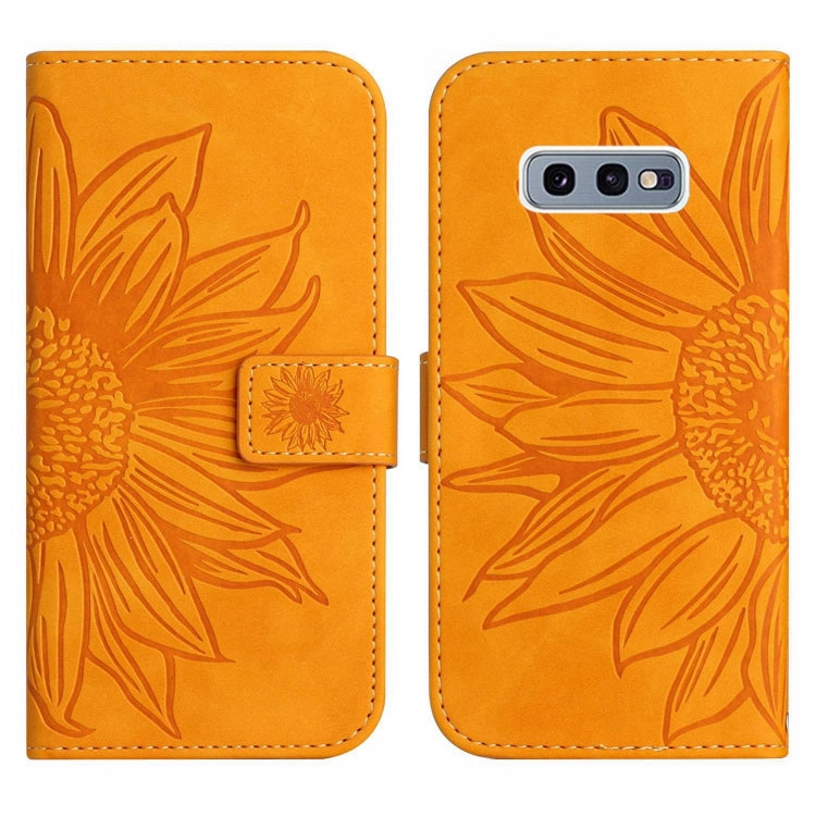 For Samsung Galaxy S10E Skin Feel Sun Flower Pattern Flip Leather Phone Case with Lanyard