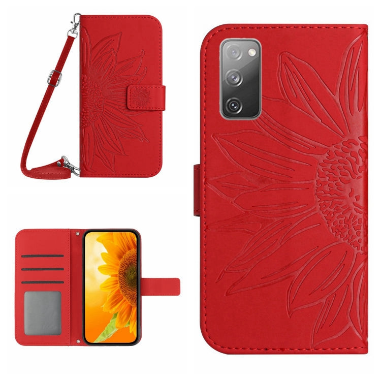 For Samsung Galaxy S20 FE Skin Feel Sun Flower Pattern Flip Leather Phone Case with Lanyard