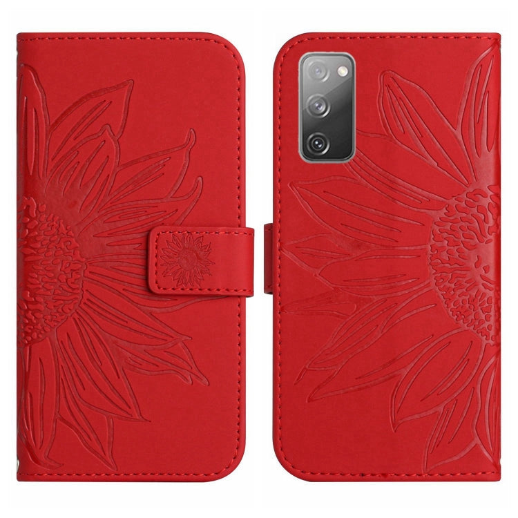 For Samsung Galaxy S20 FE Skin Feel Sun Flower Pattern Flip Leather Phone Case with Lanyard