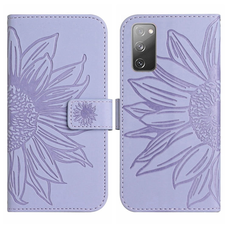 For Samsung Galaxy S20 FE Skin Feel Sun Flower Pattern Flip Leather Phone Case with Lanyard
