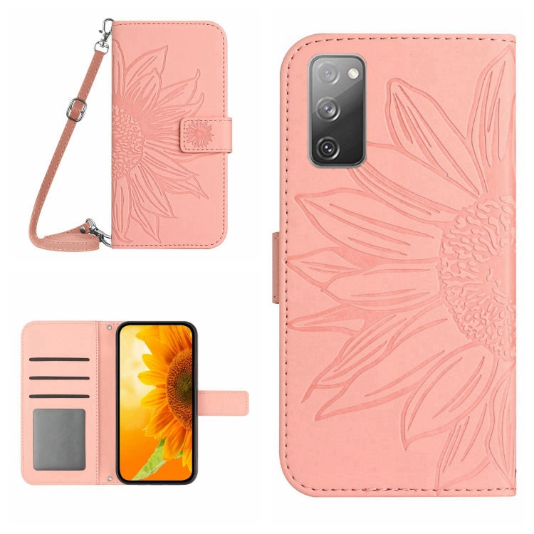 For Samsung Galaxy S20 FE Skin Feel Sun Flower Pattern Flip Leather Phone Case with Lanyard