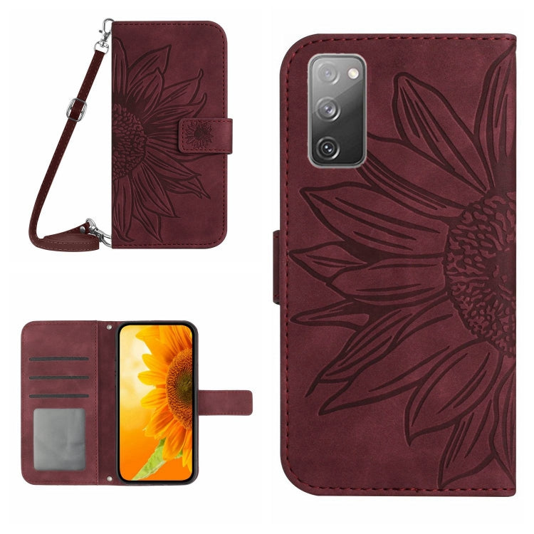 For Samsung Galaxy S20 FE Skin Feel Sun Flower Pattern Flip Leather Phone Case with Lanyard