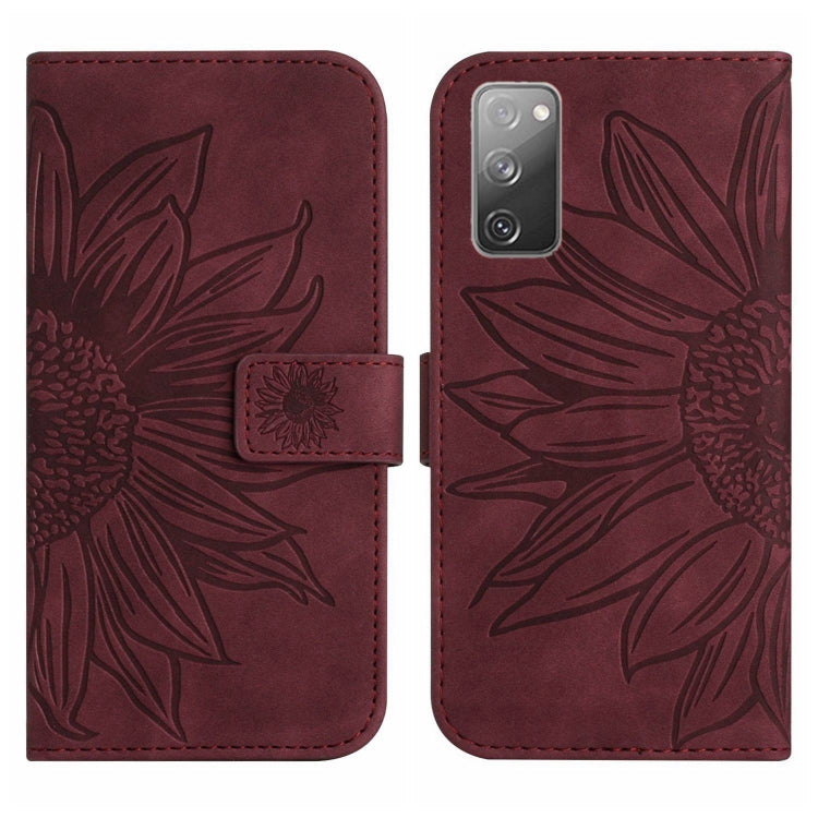 For Samsung Galaxy S20 FE Skin Feel Sun Flower Pattern Flip Leather Phone Case with Lanyard