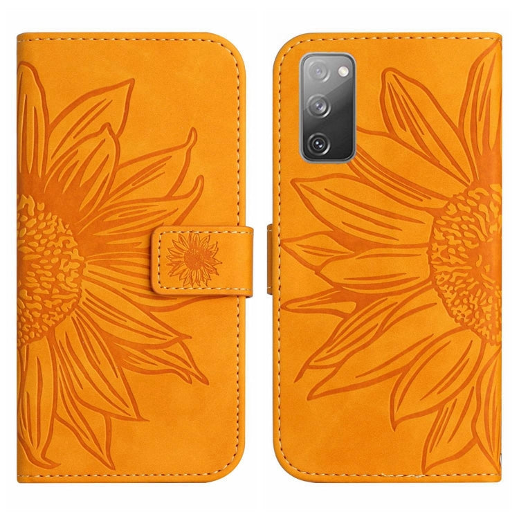 For Samsung Galaxy S20 FE Skin Feel Sun Flower Pattern Flip Leather Phone Case with Lanyard