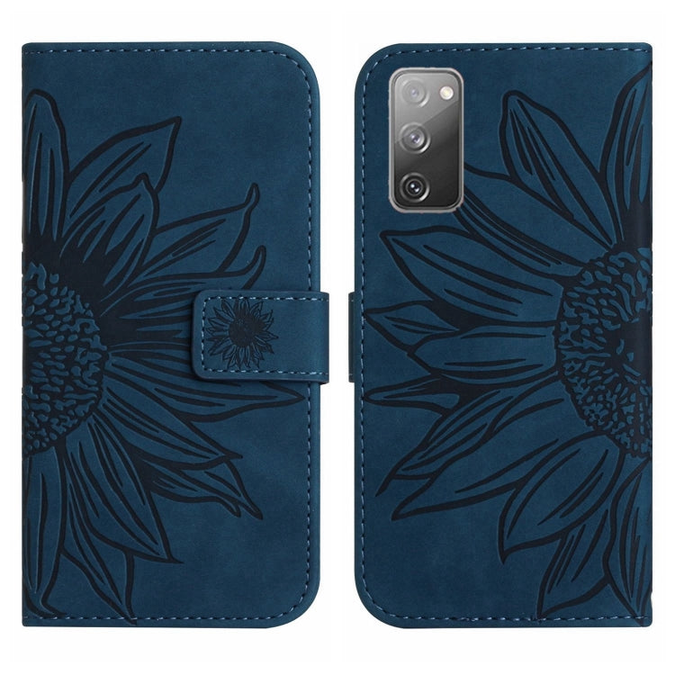 For Samsung Galaxy S20 FE Skin Feel Sun Flower Pattern Flip Leather Phone Case with Lanyard