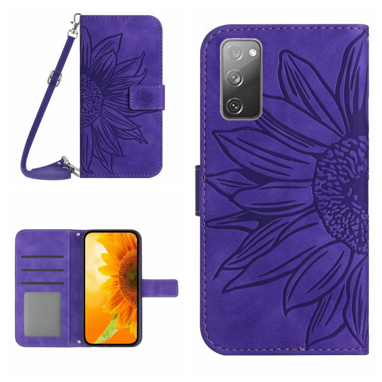 For Samsung Galaxy S20 FE Skin Feel Sun Flower Pattern Flip Leather Phone Case with Lanyard