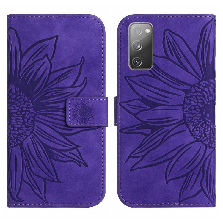 For Samsung Galaxy S20 FE Skin Feel Sun Flower Pattern Flip Leather Phone Case with Lanyard